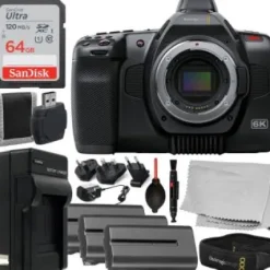 New Blackmagic Design Pocket Cinema Camera 6K G2 - Includes: SanDisk 64 Ultra Memory Card + 2X Seller Replacement Batteries + Cleaning Essentials + More