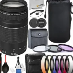 Online Canon EF 75-300mm f/4-5.6 III Lens - 6473A003 with Deluxe Accessory Bundle