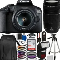 Hot Canon EOS 2000D DSLR Camera with 18-55mm Lens, 75-300mm Lens and Accessory Bundle