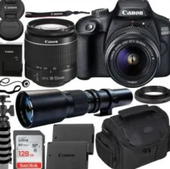 Discount Canon EOS 4000D DSLR Camera with EF-S 18-55mm f/3.5-5.6 III Lens & 500mm Preset Lens Beginnerâ€™s Bundle - Includes: SanDisk Ultra 128GB SDXC Memory Card