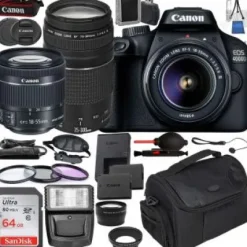 New Canon EOS 4000D DSLR Camera with EF-S 18-55mm f/3.5-5.6 III and EF 75-300mm f/4-5.6 III USM Lenses with Starter Accessory Bundle