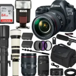Best Canon EOS 5D Mark IV DSLR Camera with 24-105mm USM, - 1483C010 50mm f/1.8 STM, - 0570C002 & 75-300mm f/4-5.6 III - 6472A002 with 500mm & 650-1300mm Preset Telephoto 5 Lens Professional Bundle