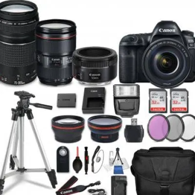 Hot Canon EOS 5D Mark IV DSLR Camera with 24-105mm f/4L II Lens, 50mm f/1.8 STM Lens, EF 75-300mm f/4-5.6 III USM Lens and Accessory Bundle