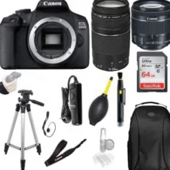 Hot Canon EOS 2000D (Rebel T7) Digital SLR Camera w/ 18-55MM IS II Lens Kit (Black) and EF 75-300MM Lens Professional Accessory Bundle