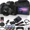 New Canon EOS M50 Mark II Mirrorless Digital Camera With 15-45mm Lens (Black) + SanDisk Extreme PRO 64GB Memory Card + Extended Life Spare Battery + Case + 3PC Filter Set + HDMI Cable + More (18pc Bundle)