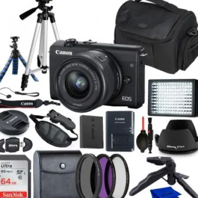 Online Canon EOS M200 Mirrorless Digital Camera with 15-45mm Lens (Black) and Video/Vlogging Bundle. Includes: SanDisk 64GB Ultra SDXC Memory Card, 50†Professional Tripod, 6.5†Tabletop Tripod, and Much More.