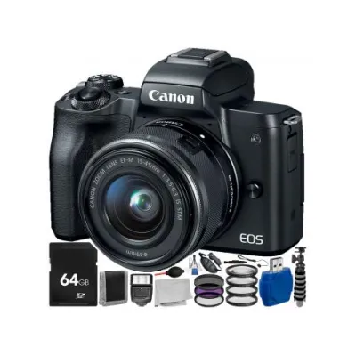 Best Canon EOS M50 Mirrorless Digital Camera with 15-45mm Lens (Black) Accessory Bundle