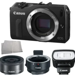 Sale Canon EOS M Mirrorless Digital Camera with EF M 22mm f/2 STM Lens + EF M Lens Adapter + Speedlite 90EX Flash Bundle