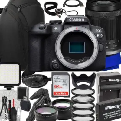 Online Ultimaxx Canon EOS R10 Mirrorless Camera with 18-150mm Lens + Canon 100s Sling Camera Backpack, SanDisk 64GB Ultra SDXC, LED Video Light, Hand/Wrist Strap & Much More (37pc Bundle)