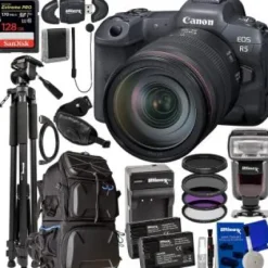 Hot Canon EOS R5 Mirrorless Camera with  RF 24-105mm f/4 L IS USM Lens + SanDisk 128GB Extreme Pro SDXC, Lightweight 75â€ Tripod, Variable Neutral Density Filter, 3PC UV Filter Kit & So Much More (30pc Bundle)