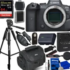 Outlet Canon EOS R6 Mirrorless Digital Camera (Body Only) with All-In-One Accessory Bundle: Bundle Includes â€“ SanDisk 64Gb Extreme Pro Memory Card, Professional Tripod, Medium Camera Bag, and Much More.