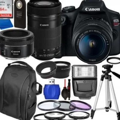 Fashion Canon EOS Rebel T7 DSLR Camera with 18-55mm, 55-250mm, & 50mm Lenses & Accessory Bundle