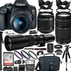 Hot Canon EOS Rebel T7 DSLR Camera with EF-S 18-55mm IS II & EF 75-300mm III Lenses & 500mm Preset Lens & Professional Accessory Bundle Includes: SanDisk Ultra 64GB SDHC Memory Card & MORE
