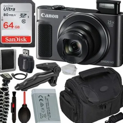 Online Canon PowerShot SX620 HS Digital Camera (Black) - 1072C001 with Essential Accessory Bundle