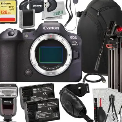 Hot Ultimaxx Canon R6 II (Body Only) Camera Bundle - Includes: 128GB Extreme Memory Card, 2x Replacement Batteries, Professional Deluxe Tripod & Much More (24pc Bundle)