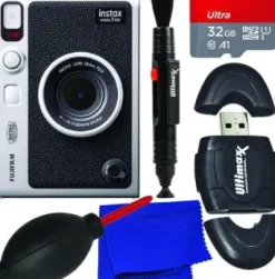 Clearance Fujifilm INSTAX MINI EVO Hybrid Instant Camera with Starter Accessory Bundle: SanDisk 32GB Ultra microSD Memory Card, High Speed Memory Card Reader & More (8pc Bundle)
