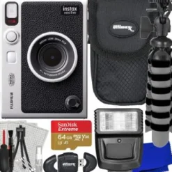 Outlet Fujifilm INSTAX MINI EVO Hybrid Instant Camera with Advanced Accessory Bundle: SanDisk 64GB Extreme micro-Memory Card, Mini Tripod, Digital Flash & Much More (15pc Bundle)