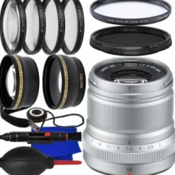 Clearance Fujifilm XF 50mm f/2 R WR Lens (Silver) + Variable Neutral Density Filter (ND2-ND400), 2.2X Telephoto Lens Attachment, 0.43x Wide-Angle Lens Attachment with Detachable Macro & More (17pc Bundle)