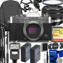Clearance Fujifilm X-T30 II Mirrorless Camera with XC 15-45mm OIS PZ Lens (Silver) + SanDisk 64GB Extreme SDXC, 2X Spare Batteries, Multi-Coated UV Filter, Universal Speedlite & Much More (27pc Bundle)
