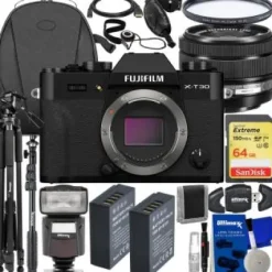 Hot Fujifilm X-T30 II Mirrorless Camera with XC 15-45mm OIS PZ Lens (Black) + SanDisk 64GB Extreme SDXC, 2X Spare Batteries, Multi-Coated UV Filter, Universal Speedlite & Much More (27pc Bundle)