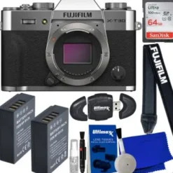 Online FUJIFILM X-T30 II Mirrorless Camera (Silver - Body Only) with Starter Accessory Bundle: SanDisk 64GB Ultra SDXC Memory Card, 2x Replacement Batteries & More (15pc Bundle)