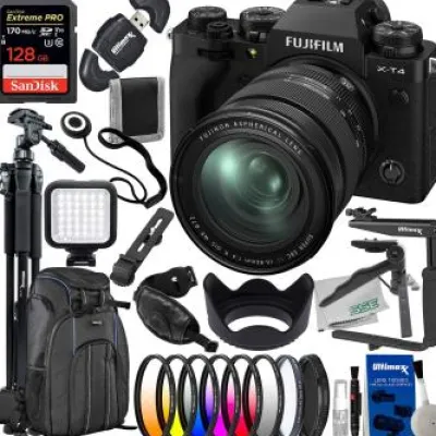Best Fujifilm X-T4 Mirrorless Camera with 16-80mm Lens (Black) + SanDisk 128GB Extreme Pro SDXC, Deluxe Camera Backpack, Lightweight 72†Tripod, LED Video Light & Much More (36pc Bundle)