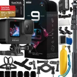 Fashion GoPro HERO9 (Hero 9) Action Camera (Black) with Water Sports Accessory Bundle - Includes: SanDisk Extreme 64GB microSDXC Memory Card, Underwater LED Light, 48" Selfie Stick / Monopod, & MUCH MORE