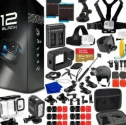 Hot GoPro HERO12 (HERO 12) Black - Waterproof Action Camera + 64GB Card, 50 Piece Accessory Kit and 2 Extra Batteries
