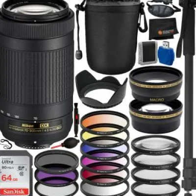 Clearance Nikon AF-P DX NIKKOR 70-300mm f/4.5-6.3G ED Lens - 20062 and 26PC Deluxe Accessory Bundle