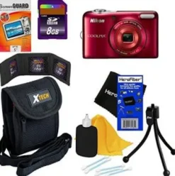 Sale Nikon COOLPIX L32 Digital Camera (Red) + Accessory Bundle