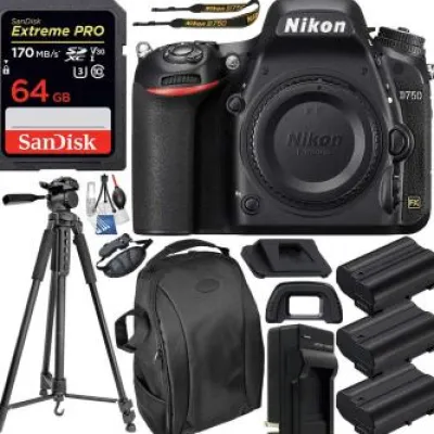 Online Nikon D750 DSLR Camera (Body Only) - 1543 & Deluxe Accessory Bundle