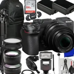 Discount Nikon Z30 Mirrorless Camera with 16-50mm Lens + SanDisk 64GB Ultra SDXC, Universal Speedlite, 60â€ Tripod, 2X Spare Batteries, Sling Camera Backpack & Much More (29pc Bundle)