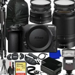 Discount Nikon Z30 Mirrorless Camera with 16-50mm & 50-250mm Lenses + SanDisk 64GB Extreme SDXC, Universal Speedlite, 60â€ Tripod, 2x Batteries, Sling Backpack & Much More (33pc Bundle)