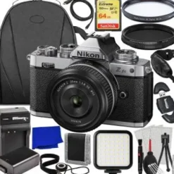 Discount Nikon Zfc (Silver) Mirrorless Camera with 28mm Lens & Essential Accessory Bundle: SanDisk 64GB Extreme SDXC, Spare Battery, Protective Multi-Coated UV Filter & More (25pc Bundle)