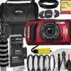 Outlet Olympus OM SYSTEM Tough TG-7 Digital Camera Bundle (Red) - Includes: 64GB Extreme Memory Card, 2x Replacement Batteries & More (25pc Bundle)