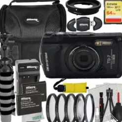 New Olympus OM SYSTEM Tough TG-7 Digital Camera Bundle (Black) - Includes: 64GB Extreme Memory Card, 2x Replacement Batteries & More (25pc Bundle)