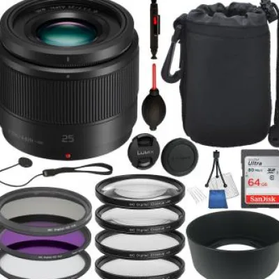 Clearance Panasonic Lumix G 25mm f/1.7 ASPH. Lens - H-H025K Must Have Bundle