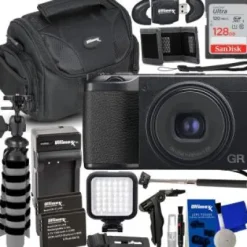 Outlet Ricoh GR IIIx Digital Camera + SanDisk 128GB Ultra SDXC Memory Card, 2X Replacement Batteries, LED Light Kit with Mounting Bracket, Selfie Stick & Much More (22pc Bundle)