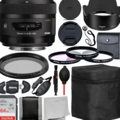 Clearance Sigma 30mm f/1.4 DC HSM Art Lens for Sony A with Advanced Accessory Bundle. Includes: 64GB Ultra SDXC Memory Card, Lens Hood, Lens Pouch, 3pc Filter Kit, Variable Neutral Density Filter, & Much More.