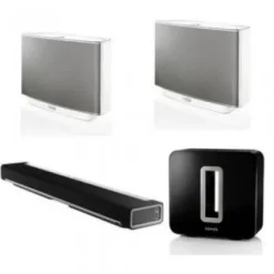 Online Sonos Deluxe Royalty Kit (Featuring:) PLAYBAR Wireless Soundbar + 2 PLAY:5 Speakers (White) and SUB Wireless Subwoofer (Black Gloss)