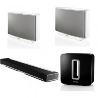Online Sonos Deluxe Royalty Kit (Featuring:) PLAYBAR Wireless Soundbar + 2 PLAY:5 Speakers (White) and SUB Wireless Subwoofer (Black Gloss)