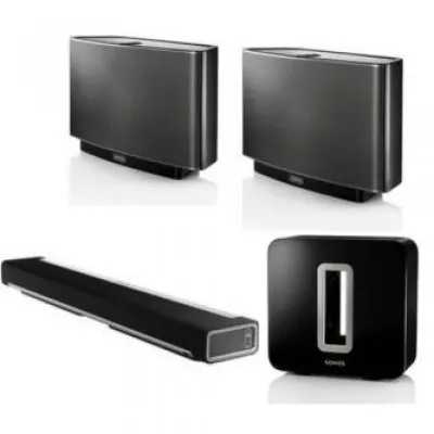 Best Sonos Deluxe Royalty Kit (Featuring:) PLAYBAR Wireless Soundbar + 2 PLAY:5 Speakers and SUB Wireless Subwoofer (Black Gloss)