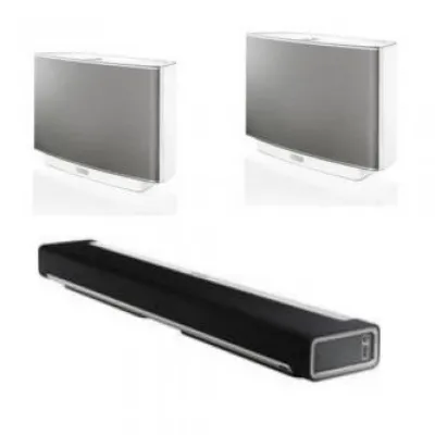Online Sonos PLAYBAR Wireless Soundbar + 2 PLAY:5 All-in-One Wireless Music System (White)