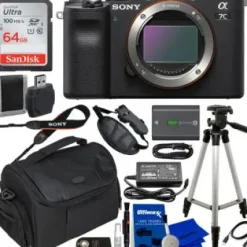 Sale Sony Alpha a7C Mirrorless Digital Camera (Body Only, Black) with Must Have Accessory Bundle. Bundle Includes: SanDisk 64GB Ultra 100 MB/s Memory Card, Carrying Case, Professional Tripod, and More