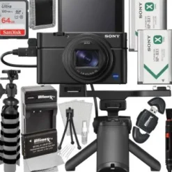 Clearance Sony Cyber-Shot DSC-RX100 VII Digital Camera with Shooting Grip Kit + SanDisk 64GB Ultra SDXC Memory Card, Extended Life Replacement Battery, Mini Flexible â€œGripsterâ€ Tripod & More (23pc Bundle)