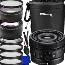 New Sony FE 24mm f/2.8 G Lens with Essential Accessory Bundle: Multi-Coated UV Filter, 0.43x Wide-Angle & 2.2x Telephoto Lens Attachments & Much More (16pc Bundle)