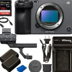Outlet Sony FX3 Full-Frame Cinema Camera with Basic Accessory Bundle - Includes: XLR Handle Unit, SanDisk Extreme PRO 128GB SDXC Card, 2X Seller Supplied Replacement Batteries, Rapid Travel Charger & More