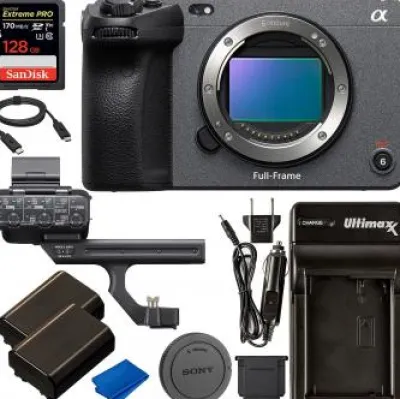 Outlet Sony FX3 Full-Frame Cinema Camera with Basic Accessory Bundle - Includes: XLR Handle Unit, SanDisk Extreme PRO 128GB SDXC Card, 2X Seller Supplied Replacement Batteries, Rapid Travel Charger & More
