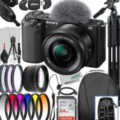 Best Sonos Sony ZV-E10 Mirrorless Camera with 16-50mm Lens (Black) + Advanced Accessory Bundle: SanDisk 64GB Ultra SDXC, 6PC Gradual Color Filter Kit, 60â€ Tripod & Much More (33pc Bundle)