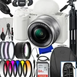 Fashion Sony ZV-E10 Mirrorless Camera with 16-50mm Lens (White) + Advanced Accessory Bundle: SanDisk 64GB Ultra SDXC, 60â€ Tripod, 6PC Gradual Color Filter Kit & Much More (33pc Bundle)